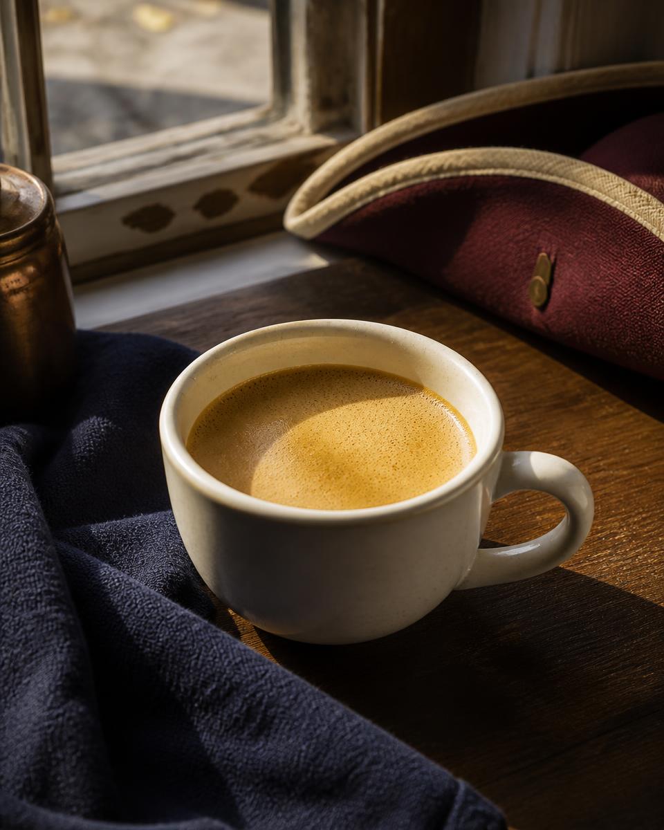 A warm cup of Minuteman-style Musketball Coffee